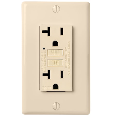 Faith Self-Test 20A GFCI Outlet Receptacle with Wall Plate, Ivory GLS-20A-IV